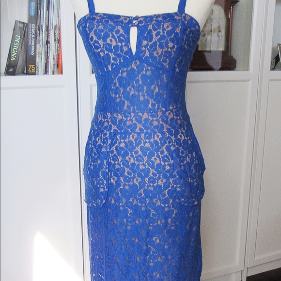 NWT Express Blue and Tan Lace strap Sheath Dress - Picture 3 of 8